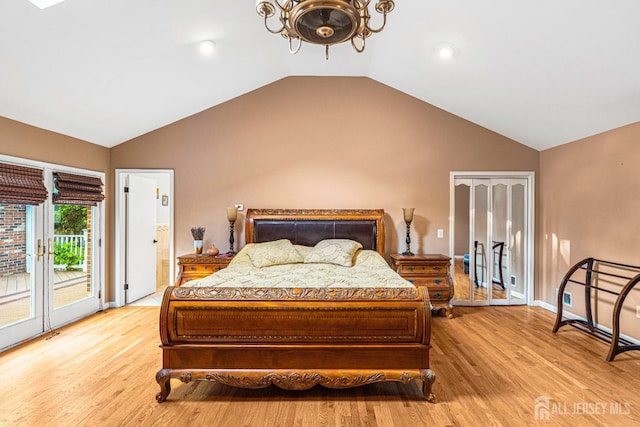 34 Brookside Ave, Old Bridge, NJ 08857 - bedroom with access to exterior, lofted ceiling, light wood-type flooring, and baseboards