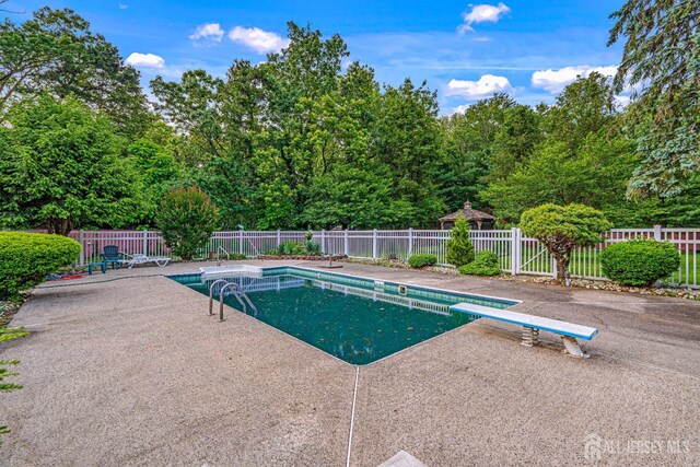 34 Brookside Ave, Old Bridge, NJ 08857 - view of swimming pool with a patio and a diving board