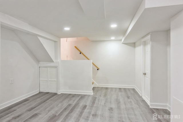 basement with light wood-type flooring