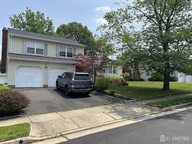 6 Quaker St, Edison, NJ 08820 - view of front of property with driveway, a garage, a front lawn, and a chimney