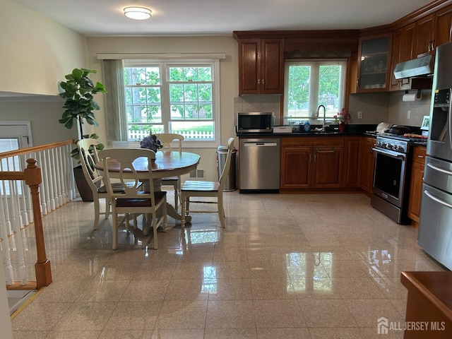6 Quaker St, Edison, NJ 08820 - kitchen with stainless steel appliances, under cabinet range hood, plenty of natural light, and granite floors