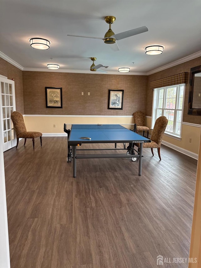 100 Middlesex Blvd Unit 321, Plainsboro, NJ 08536 - playroom with wood finished floors, baseboards, crown molding, and a ceiling fan