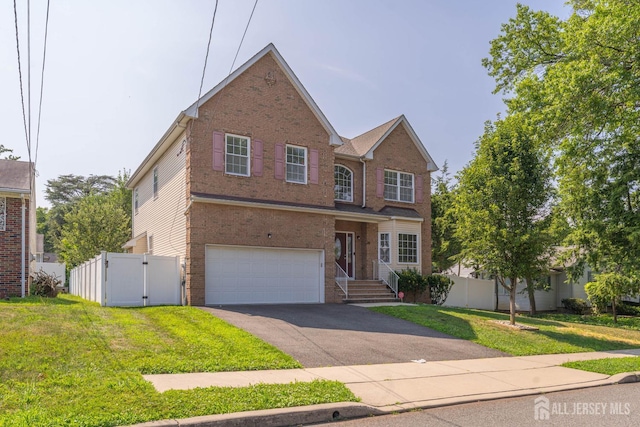 841 Harrell Ave, Woodbridge Proper, NJ 07095 - traditional-style house featuring brick siding, asphalt driveway, a garage, and a gate