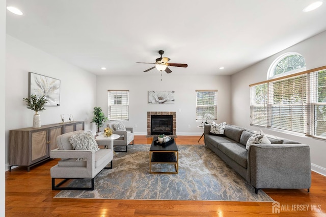 841 Harrell Ave, Woodbridge Proper, NJ 07095 - living area featuring ceiling fan, recessed lighting, wood finished floors, and a tile fireplace
