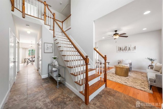 841 Harrell Ave, Woodbridge Proper, NJ 07095 - stairs with ceiling fan, recessed lighting, and stone finish floors