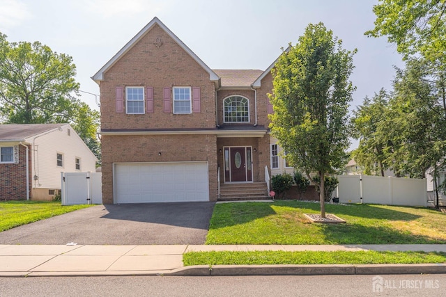 841 Harrell Ave, Woodbridge Proper, NJ 07095 - traditional-style house featuring brick siding, asphalt driveway, a gate, and an attached garage