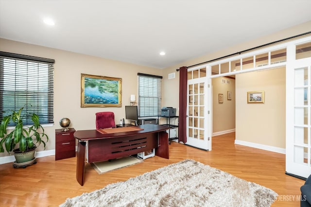 9 Bouvier Ln, South Brunswick, NJ 08816 - office with light wood-style flooring, baseboards, french doors, and recessed lighting