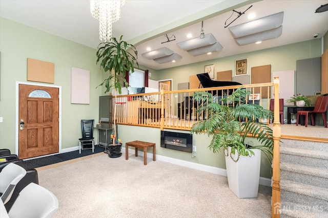 9 Bouvier Ln, South Brunswick, NJ 08816 - living area featuring carpet, a chandelier, baseboards, and recessed lighting