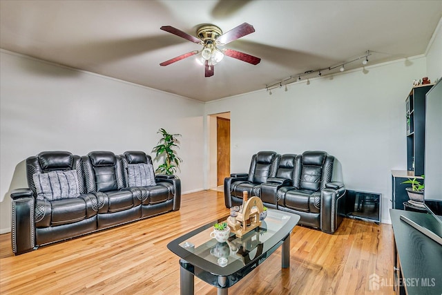 84 Kossuth St, Piscataway, NJ 08854 - living room with a ceiling fan, crown molding, light wood-style floors, and rail lighting