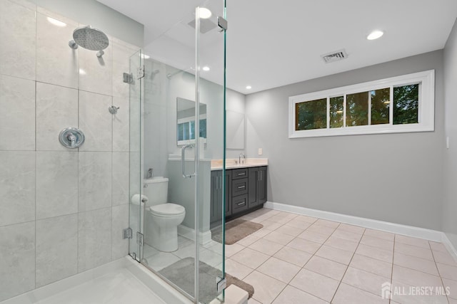 910 Curtis Pl, North Brunswick, NJ 08902 - bathroom featuring a stall shower, vanity, recessed lighting, and tile patterned flooring