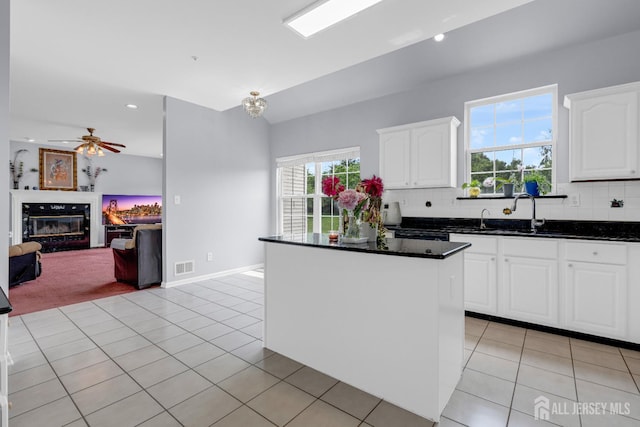 6 Garretson Dr, Franklin, NJ 08823 - kitchen featuring a sink, white cabinetry, a ceiling fan, a kitchen island, and recessed lighting