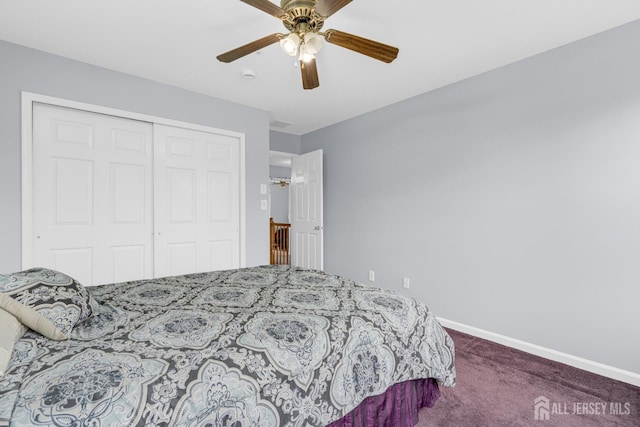 6 Garretson Dr, Franklin, NJ 08823 - bedroom with carpet, a closet, baseboards, and a ceiling fan