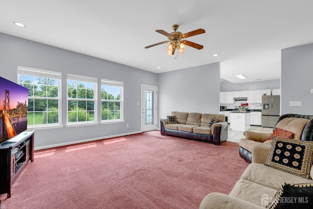 6 Garretson Dr, Franklin, NJ 08823 - living room featuring ceiling fan, light colored carpet, baseboards, and recessed lighting