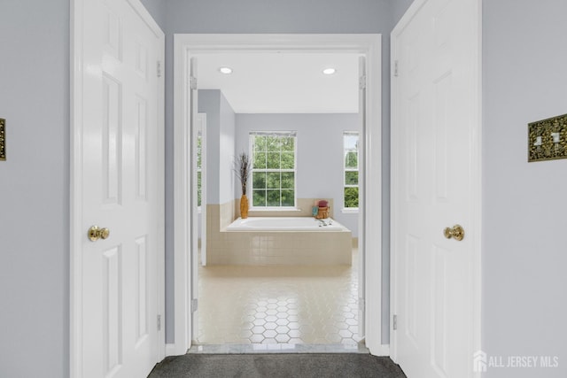 6 Garretson Dr, Franklin, NJ 08823 - bathroom featuring a bath, tile patterned floors, baseboards, and recessed lighting