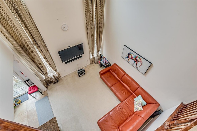 living room featuring a high ceiling