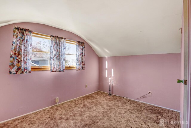 additional living space featuring lofted ceiling and carpet floors