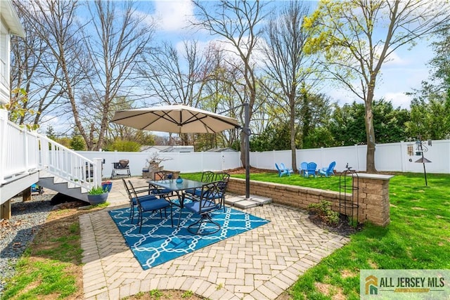 11 Hilltop Blvd N, East Brunswick, NJ 08816 - view of patio with stairway and outdoor dining space