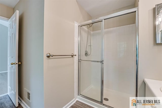 1804 Pheasant Run, South Brunswick, NJ 08852 - full bath featuring a shower stall, wood finished floors, and baseboards