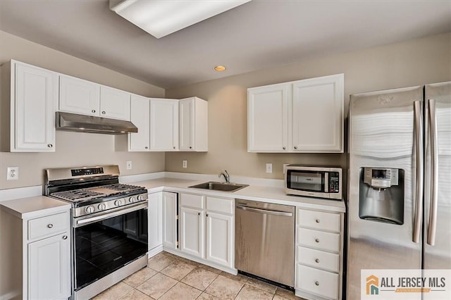 1804 Pheasant Run, South Brunswick, NJ 08852 - kitchen with stainless steel appliances, under cabinet range hood, a sink, white cabinets, and recessed lighting