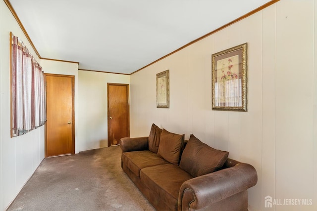 139 Palmer Ave, South Plainfield, NJ 07080 - living room featuring crown molding, carpet floors, and a decorative wall