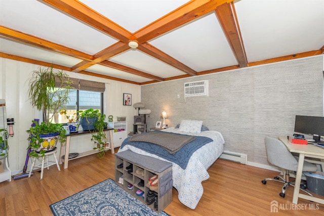 33 Orchard Rd, Middlesex, NJ 08846 - bedroom featuring a baseboard radiator, a desk, beam ceiling, wood finished floors, and a wall mounted AC