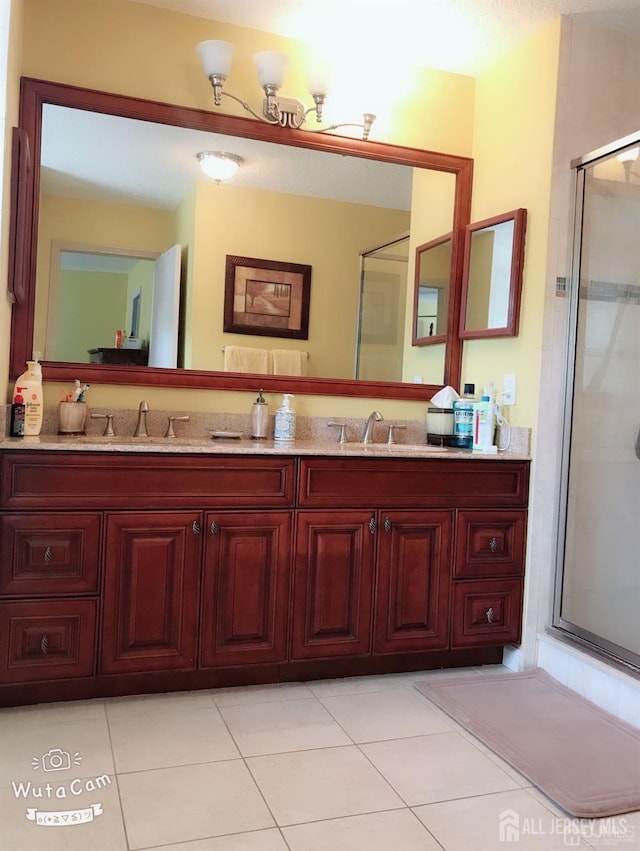 156 Nebula Rd, Piscataway, NJ 08854 - full bath featuring double vanity, tile patterned flooring, and a stall shower
