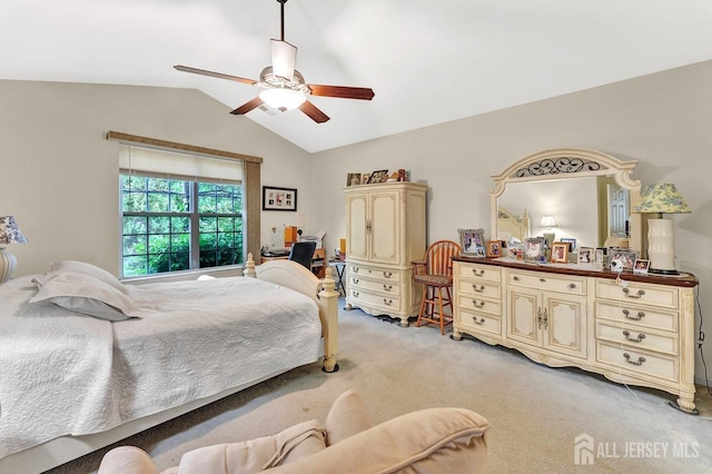 32 Prusakowski Blvd, Sayreville, NJ 08859 - bedroom with light colored carpet, vaulted ceiling, and a ceiling fan