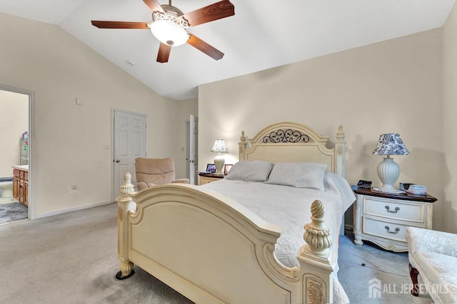 32 Prusakowski Blvd, Sayreville, NJ 08859 - bedroom featuring light carpet, lofted ceiling, connected bathroom, and a ceiling fan