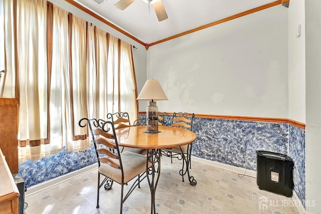 32 Prusakowski Blvd, Sayreville, NJ 08859 - dining room with crown molding and a ceiling fan