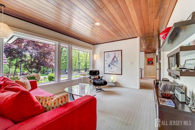 1580 Mountain Top Rd, Bridgewater, NJ 08807 - sitting room featuring wooden ceiling, carpet floors, baseboards, and recessed lighting