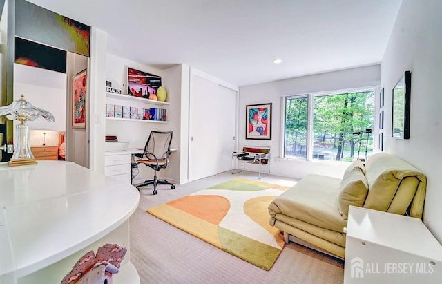 1580 Mountain Top Rd, Bridgewater, NJ 08807 - living area featuring an office area, recessed lighting, and light carpet