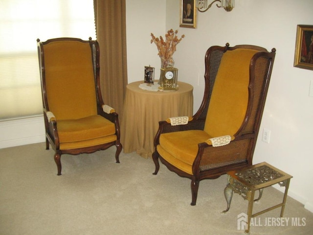 living area featuring carpet floors and a healthy amount of sunlight