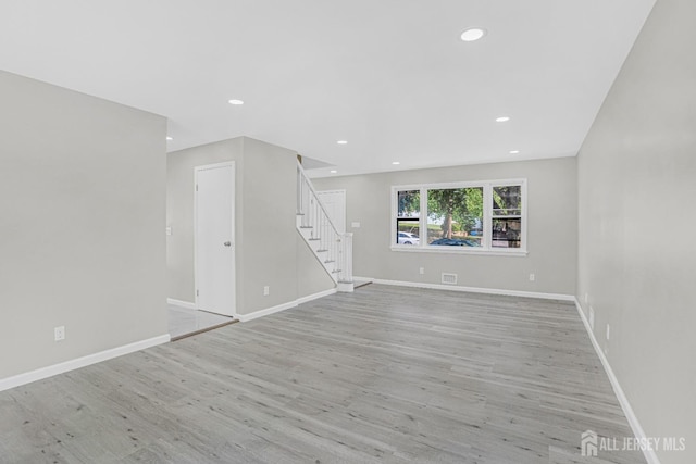 unfurnished living room with light hardwood / wood-style flooring