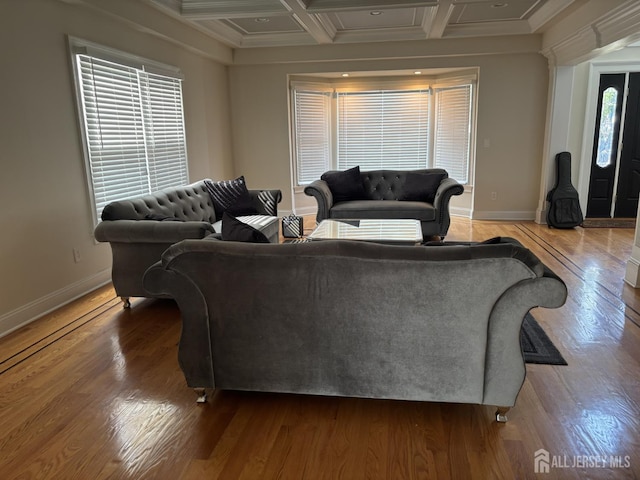 89 Sharot St, Carteret, NJ 07008 - living area with wood finished floors, coffered ceiling, and beam ceiling