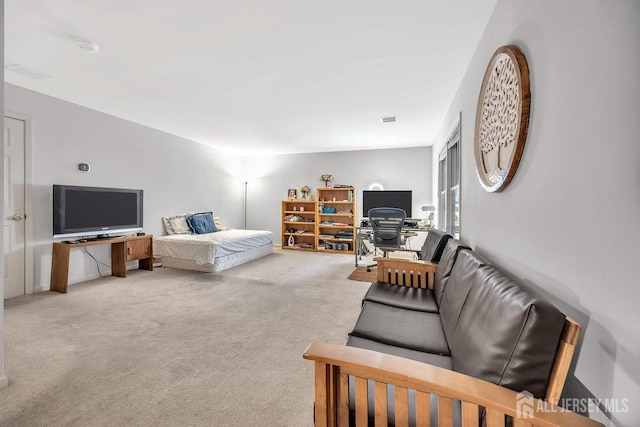 living area featuring carpet and visible vents