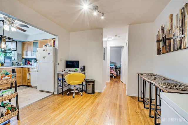 521 Andria Ave Unit 202, Hillsborough, NJ 08844 - office area featuring a ceiling fan, light wood-style flooring, and rail lighting