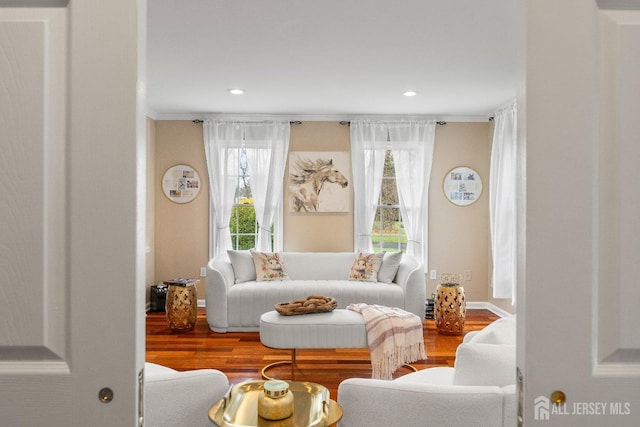 445 Grace Hill Rd, Monroe, NJ 08831 - sitting room with crown molding, wood finished floors, and recessed lighting