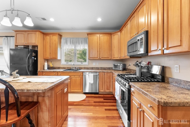 445 Grace Hill Rd, Monroe, NJ 08831 - kitchen featuring light wood-type flooring, light countertops, visible vents, appliances with stainless steel finishes, and a sink