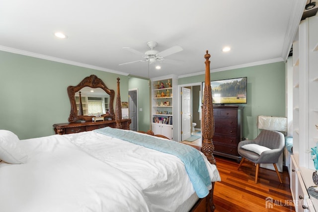 445 Grace Hill Rd, Monroe, NJ 08831 - bedroom featuring wood finished floors, ceiling fan, ornamental molding, and recessed lighting