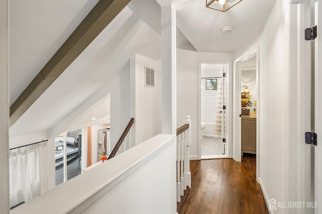 1 York St, Old Bridge, NJ 08857 - hall with dark wood-type flooring, an upstairs landing, and baseboards