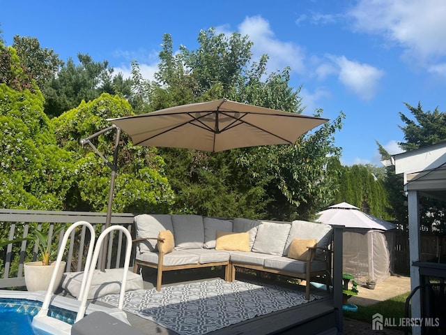 1 York St, Old Bridge, NJ 08857 - view of patio with outdoor lounge area and a gazebo