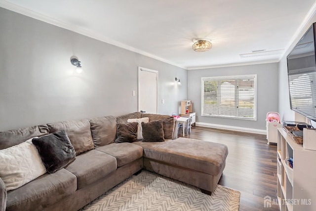 1 York St, Old Bridge, NJ 08857 - living room featuring wood finished floors, ornamental molding, and baseboards