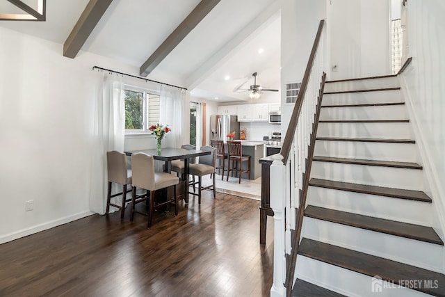 1 York St, Old Bridge, NJ 08857 - stairway featuring wood finished floors, recessed lighting, a ceiling fan, and baseboards