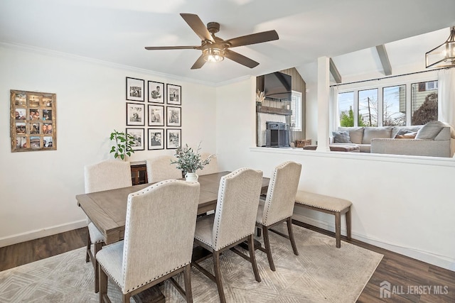 1 York St, Old Bridge, NJ 08857 - dining space with baseboards, a ceiling fan, wood finished floors, and ornamental molding