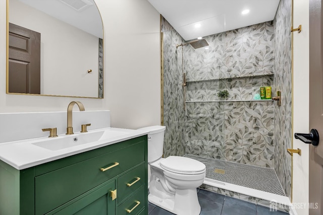 35 Glenville Rd, Edison, NJ 08817 - full bathroom with vanity, a tile shower, tile patterned floors, and recessed lighting