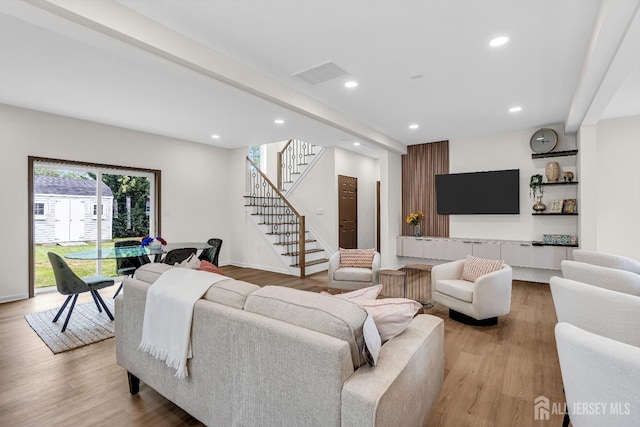 35 Glenville Rd, Edison, NJ 08817 - living area with stairway, wood finished floors, and recessed lighting