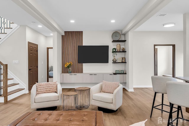35 Glenville Rd, Edison, NJ 08817 - living room featuring stairs, light wood-type flooring, and recessed lighting