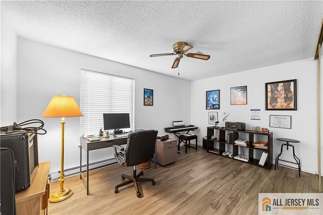 21 Celtis Plz Unit 21B, Monroe, NJ 08831 - office with wood finished floors, a ceiling fan, a textured ceiling, and baseboard heating