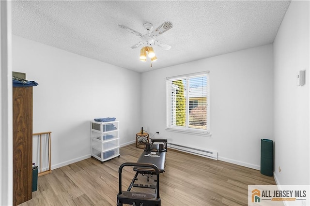 21 Celtis Plz Unit 21B, Monroe, NJ 08831 - miscellaneous room featuring a baseboard radiator, wood finished floors, a textured ceiling, ceiling fan, and baseboards