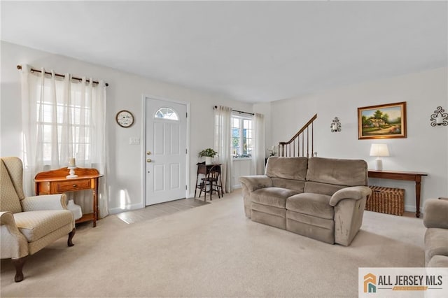 view of carpeted living area